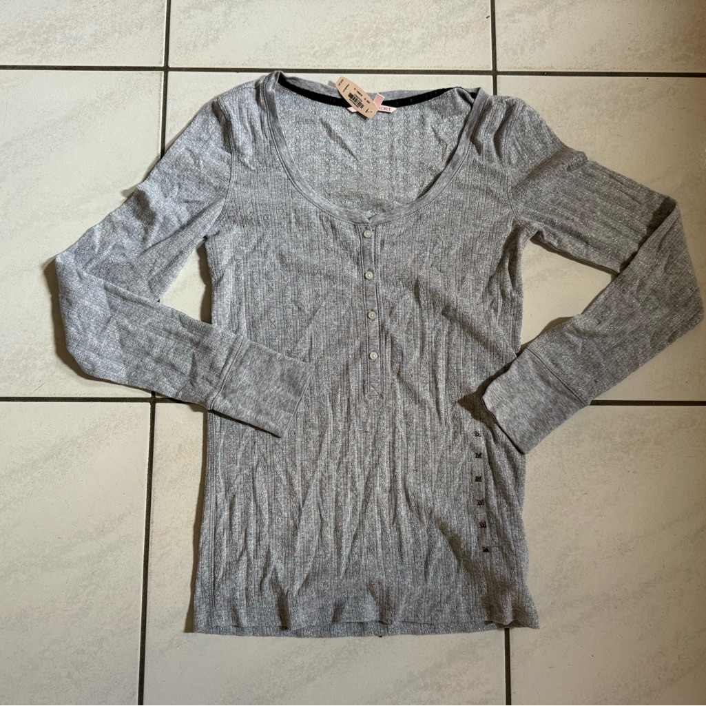Victoria's Secret Henley Cotton Shirt. Long Sleeve. Sparkle. Nwt. Size: Medium